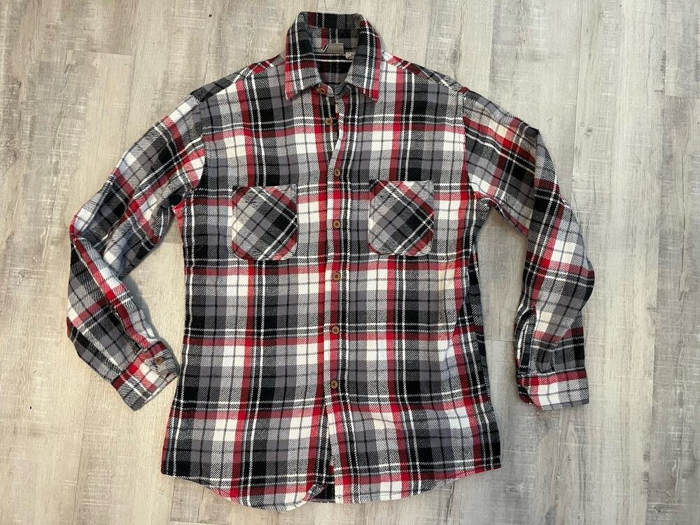 VTG 70s Big Mac Flannel Shirt Thick Heavy Cotton Woven Plaid Sanforized M